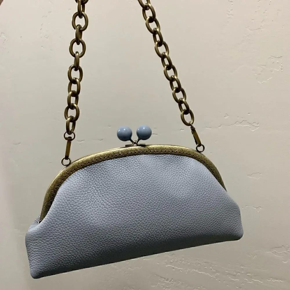 Vintage Handsewn Genuine Premium Pebble Leather Clutch/Shoulder Bag/Crossbody